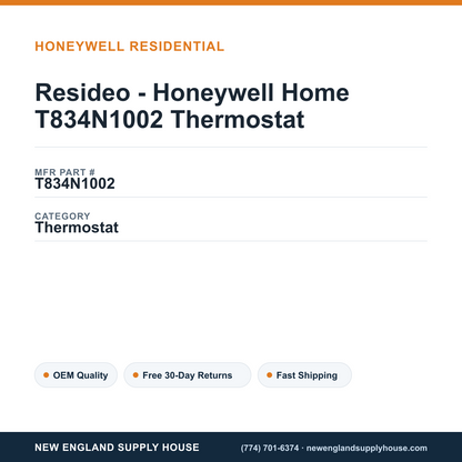 Resideo - Honeywell Home T834N1002 Thermostat — New England Supply House spec card [NESH-SPEC-CARD-V2]