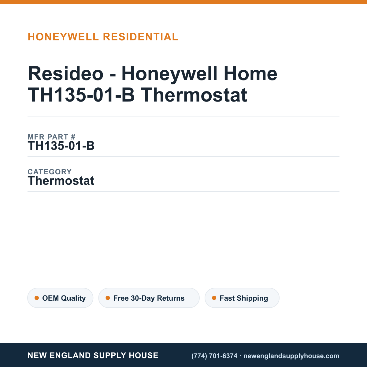 Resideo - Honeywell Home TH135-01-B Thermostat — New England Supply House spec card [NESH-SPEC-CARD-V2]