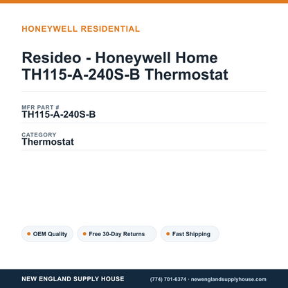 Resideo - Honeywell Home TH115-A-240S-B Thermostat — New England Supply House spec card [NESH-SPEC-CARD-V2]