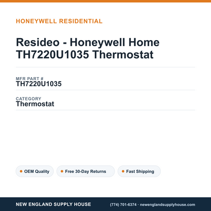 Resideo - Honeywell Home TH7220U1035 Thermostat — New England Supply House spec card [NESH-SPEC-CARD-V2]