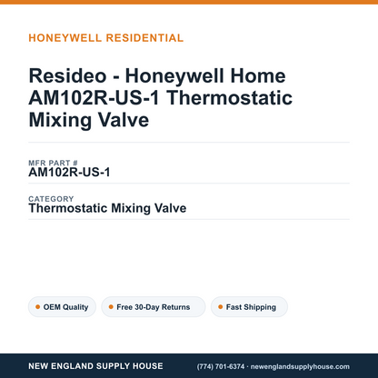 Resideo - Honeywell Home AM102R-US-1 Thermostatic Mixing Valve — New England Supply House spec card [NESH-SPEC-CARD-V2]