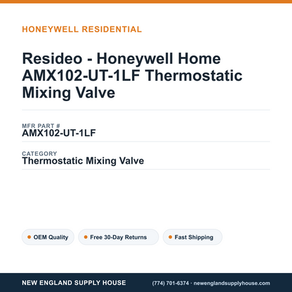 Resideo - Honeywell Home AMX102-UT-1LF Thermostatic Mixing Valve — New England Supply House spec card [NESH-SPEC-CARD-V2]