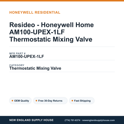 Resideo - Honeywell Home AM100-UPEX-1LF Thermostatic Mixing Valve — New England Supply House spec card [NESH-SPEC-CARD-V2]