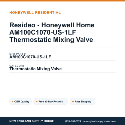 Resideo - Honeywell Home AM100C1070-US-1LF Thermostatic Mixing Valve — New England Supply House spec card [NESH-SPEC-CARD-V2]