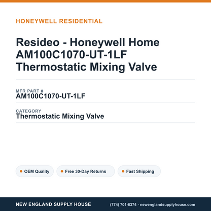 Resideo - Honeywell Home AM100C1070-UT-1LF Thermostatic Mixing Valve — New England Supply House spec card [NESH-SPEC-CARD-V2]