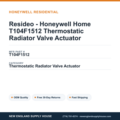 Resideo - Honeywell Home T104F1512 Thermostatic Radiator Valve Actuator — New England Supply House spec card [NESH-SPEC-CARD-V2]