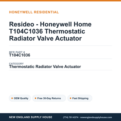 Resideo - Honeywell Home T104C1036 Thermostatic Radiator Valve Actuator — New England Supply House spec card [NESH-SPEC-CARD-V2]