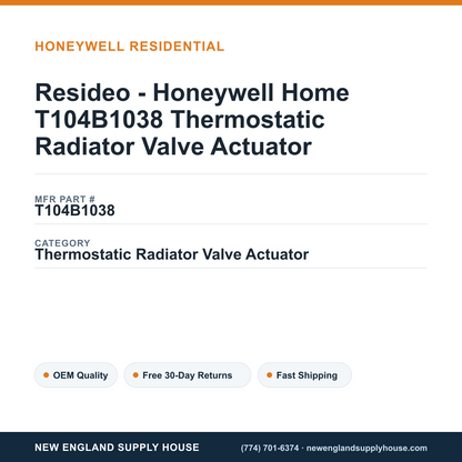 Resideo - Honeywell Home T104B1038 Thermostatic Radiator Valve Actuator — New England Supply House spec card [NESH-SPEC-CARD-V2]