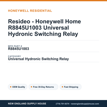 Resideo - Honeywell Home R8845U1003 Universal Hydronic Switching Relay — New England Supply House spec card [NESH-SPEC-CARD-V2]