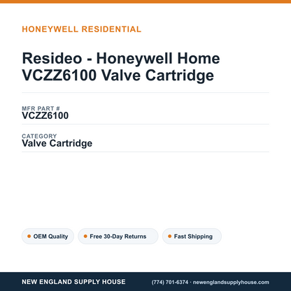 Resideo - Honeywell Home VCZZ6100 Valve Cartridge — New England Supply House spec card [NESH-SPEC-CARD-V2]