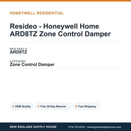Resideo - Honeywell Home ARD8TZ Zone Control Damper — New England Supply House spec card [NESH-SPEC-CARD-V2]