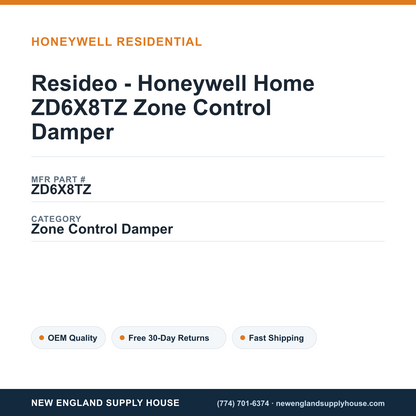 Resideo - Honeywell Home ZD6X8TZ Zone Control Damper — New England Supply House spec card [NESH-SPEC-CARD-V2]