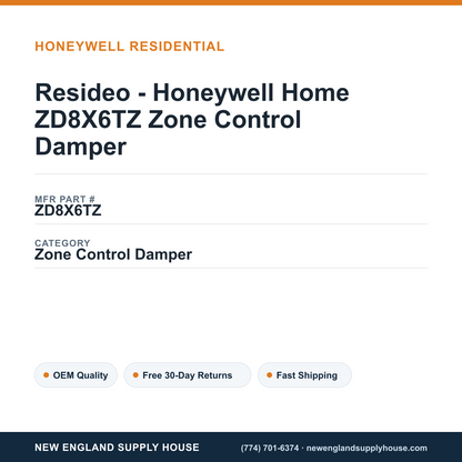 Resideo - Honeywell Home ZD8X6TZ Zone Control Damper — New England Supply House spec card [NESH-SPEC-CARD-V2]
