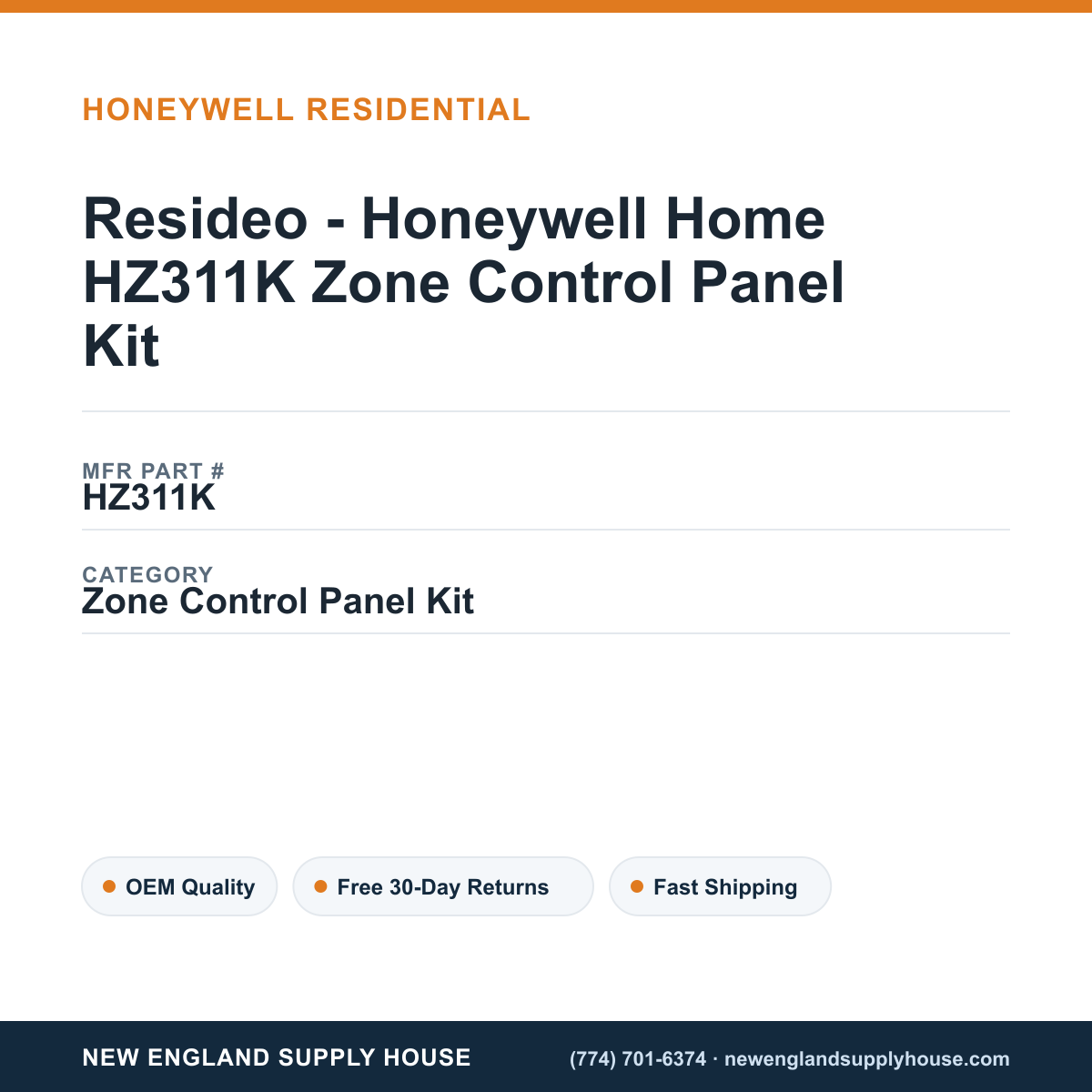 Resideo - Honeywell Home HZ311K Zone Control Panel Kit — New England Supply House spec card [NESH-SPEC-CARD-V2]