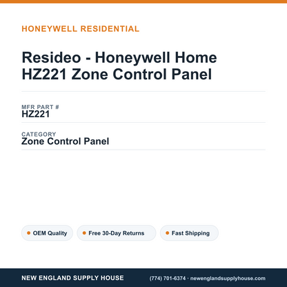 Resideo - Honeywell Home HZ221 Zone Control Panel — New England Supply House spec card [NESH-SPEC-CARD-V2]