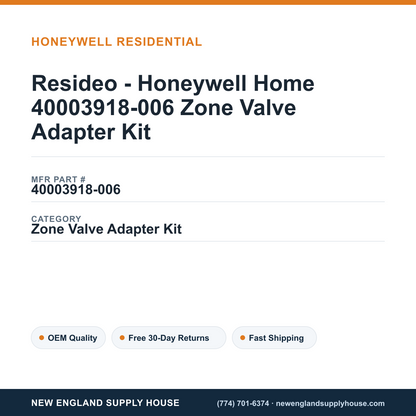 Resideo - Honeywell Home 40003918-006 Zone Valve Adapter Kit — New England Supply House spec card [NESH-SPEC-CARD-V2]