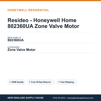 Resideo - Honeywell Home 802360UA Zone Valve Motor — New England Supply House spec card [NESH-SPEC-CARD-V2]