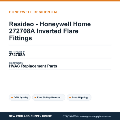 Resideo - Honeywell Home 272708A Inverted Flare Fittings — New England Supply House spec card [NESH-SPEC-CARD-V2]