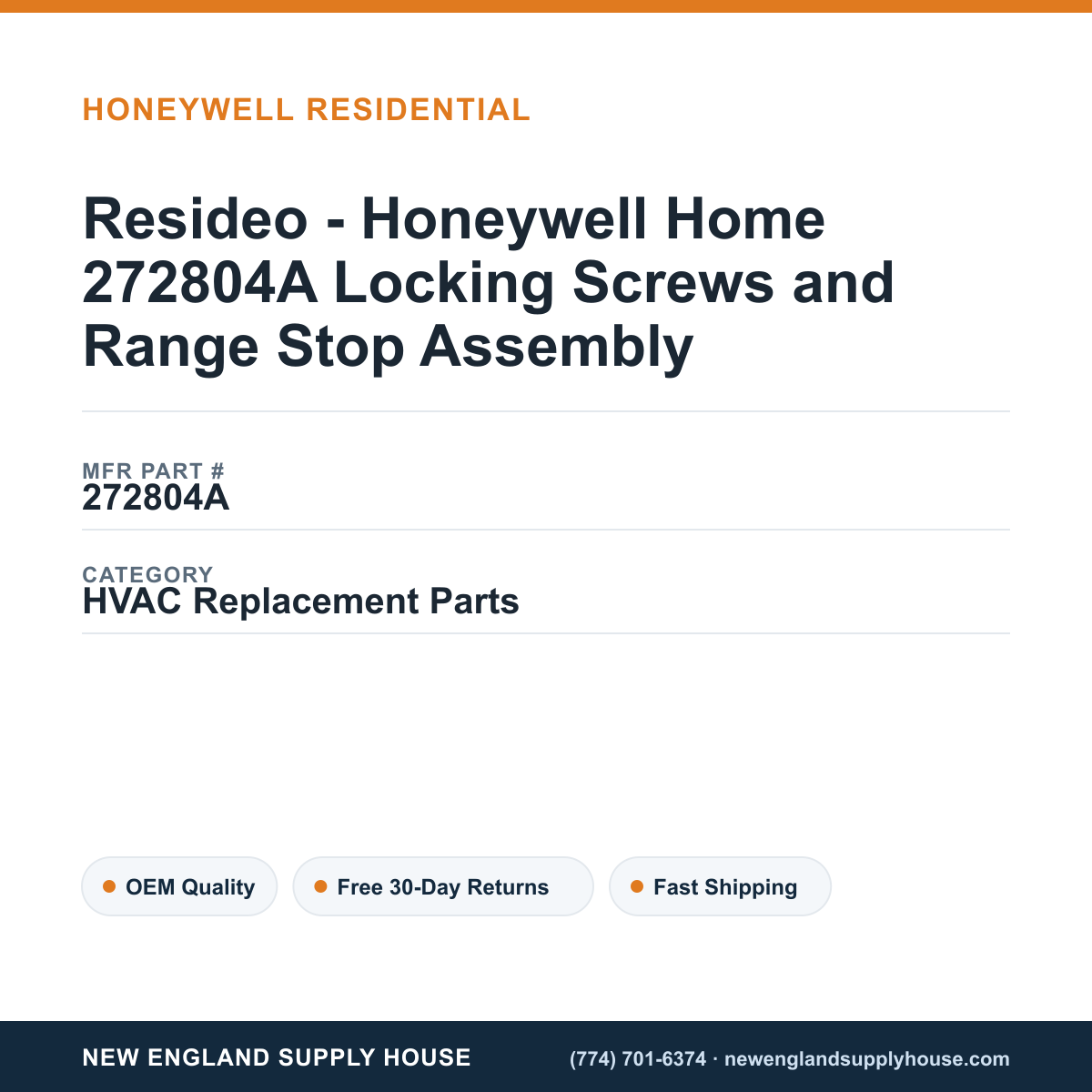Resideo - Honeywell Home 272804A Locking Screws and Range Stop Assembly — New England Supply House spec card [NESH-SPEC-CARD-V2]