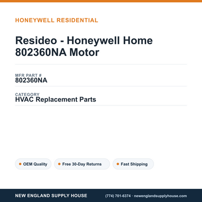 Resideo - Honeywell Home 802360NA Motor — New England Supply House spec card [NESH-SPEC-CARD-V2]