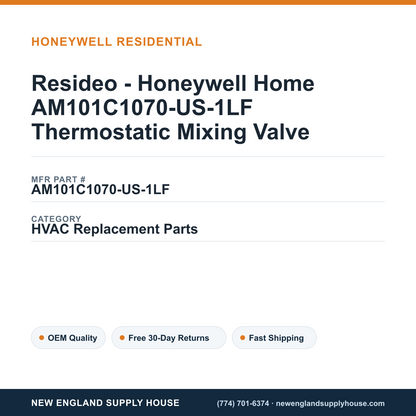 Resideo - Honeywell Home AM101C1070-US-1LF Thermostatic Mixing Valve — New England Supply House spec card [NESH-SPEC-CARD-V2]