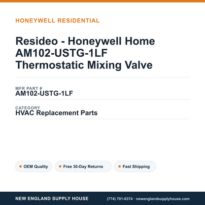 Resideo - Honeywell Home AM102-USTG-1LF Thermostatic Mixing Valve — New England Supply House spec card [NESH-SPEC-CARD-V2]