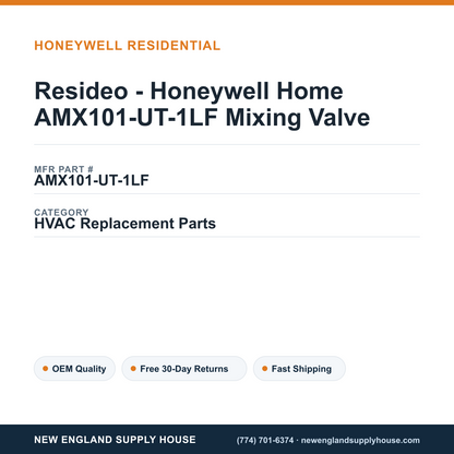 Resideo - Honeywell Home AMX101-UT-1LF Mixing Valve — New England Supply House spec card [NESH-SPEC-CARD-V2]