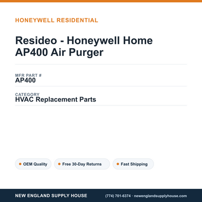 Resideo - Honeywell Home AP400 Air Purger — New England Supply House spec card [NESH-SPEC-CARD-V2]