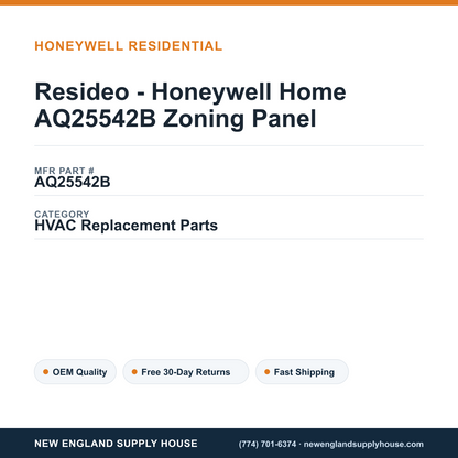Resideo - Honeywell Home AQ25542B Zoning Panel — New England Supply House spec card [NESH-SPEC-CARD-V2]