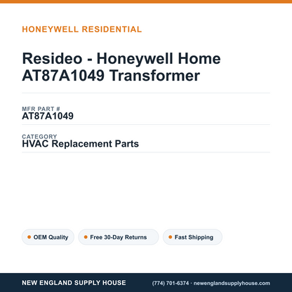 Resideo - Honeywell Home AT87A1049 Transformer — New England Supply House spec card [NESH-SPEC-CARD-V2]