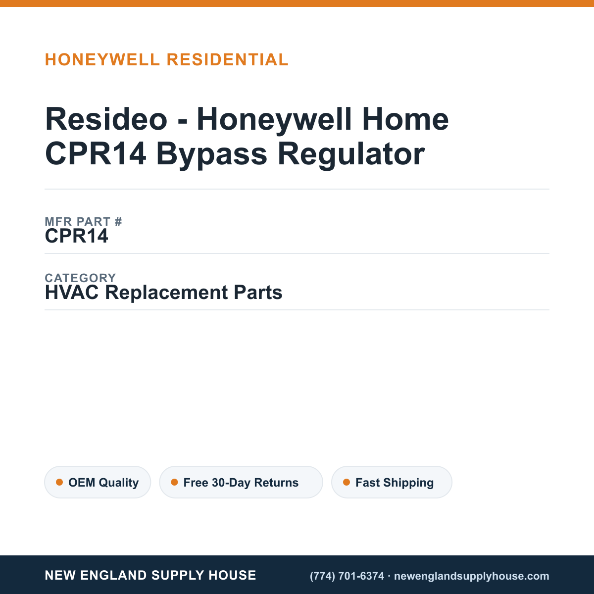 Resideo - Honeywell Home CPR14 Bypass Regulator — New England Supply House spec card [NESH-SPEC-CARD-V2]