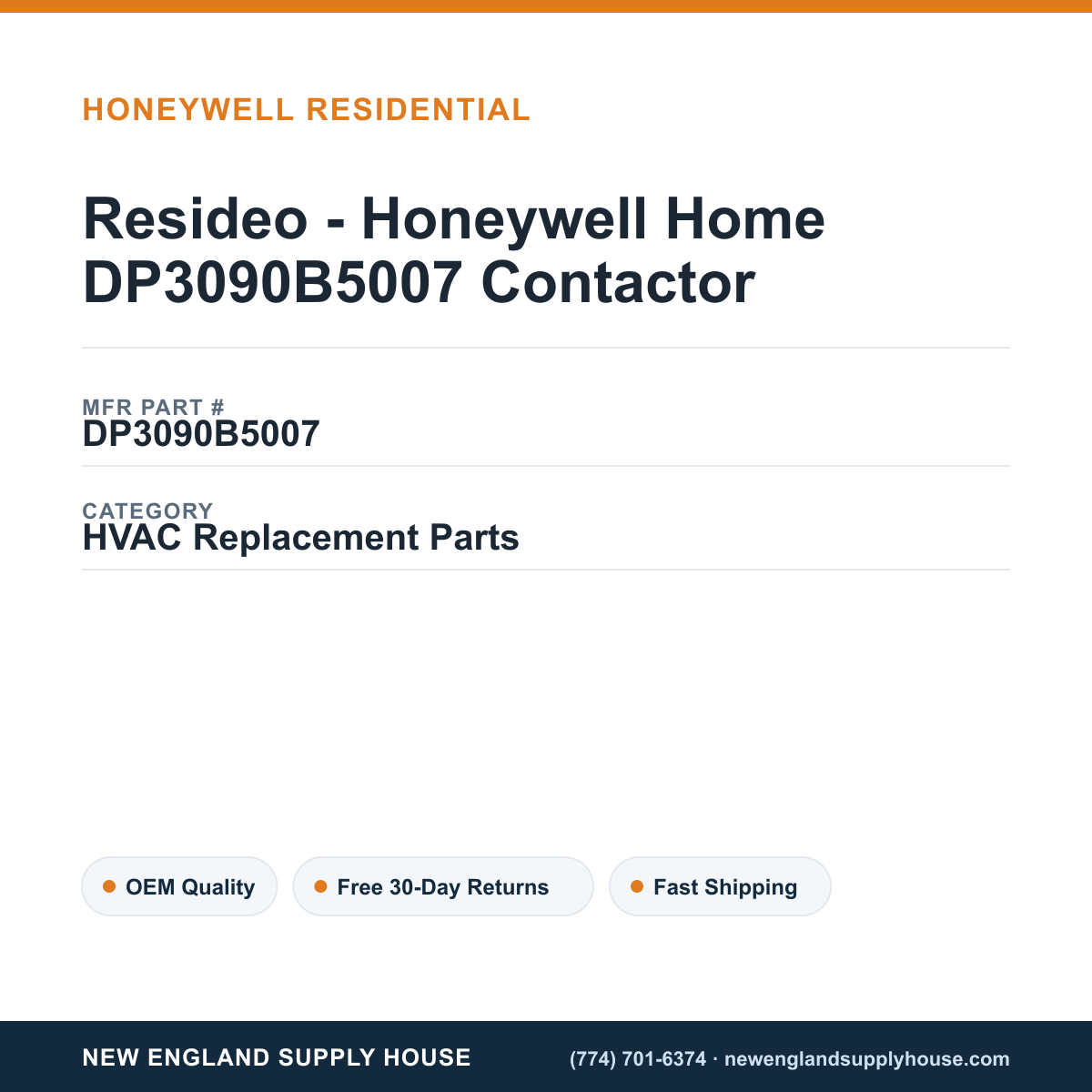Resideo - Honeywell Home DP3090B5007 Contactor — New England Supply House spec card [NESH-SPEC-CARD-V2]