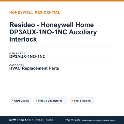Resideo - Honeywell Home DP3AUX-1NO-1NC Auxiliary Interlock — New England Supply House spec card [NESH-SPEC-CARD-V2]