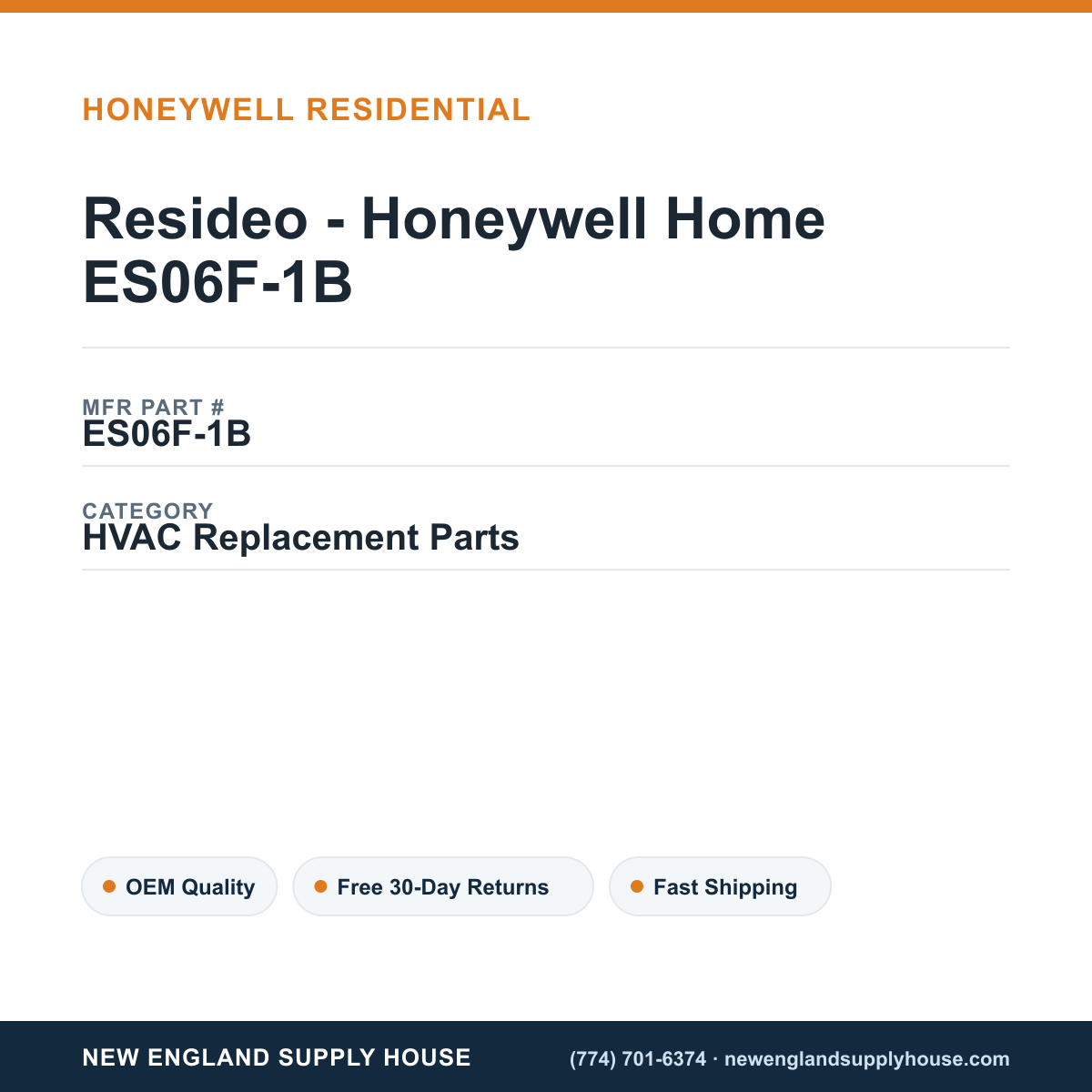 Resideo - Honeywell Home ES06F-1B — New England Supply House spec card [NESH-SPEC-CARD-V2]