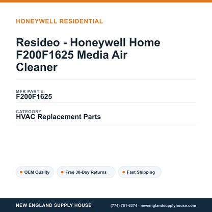 Resideo - Honeywell Home F200F1625 Media Air Cleaner — New England Supply House spec card [NESH-SPEC-CARD-V2]