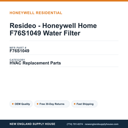 Resideo - Honeywell Home F76S1049 Water Filter — New England Supply House spec card [NESH-SPEC-CARD-V2]