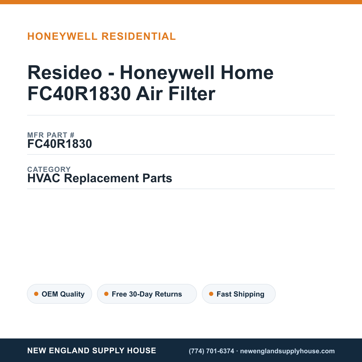Resideo - Honeywell Home FC40R1830 Air Filter — New England Supply House spec card [NESH-SPEC-CARD-V2]