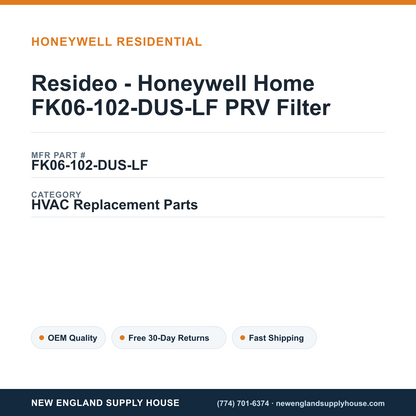 Resideo - Honeywell Home FK06-102-DUS-LF PRV Filter — New England Supply House spec card [NESH-SPEC-CARD-V2]