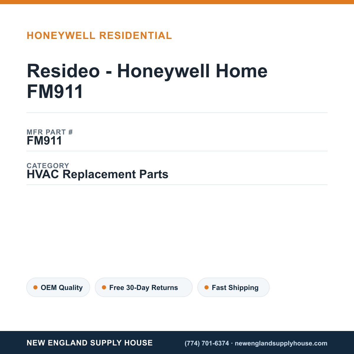 Resideo - Honeywell Home FM911 — New England Supply House spec card [NESH-SPEC-CARD-V2]