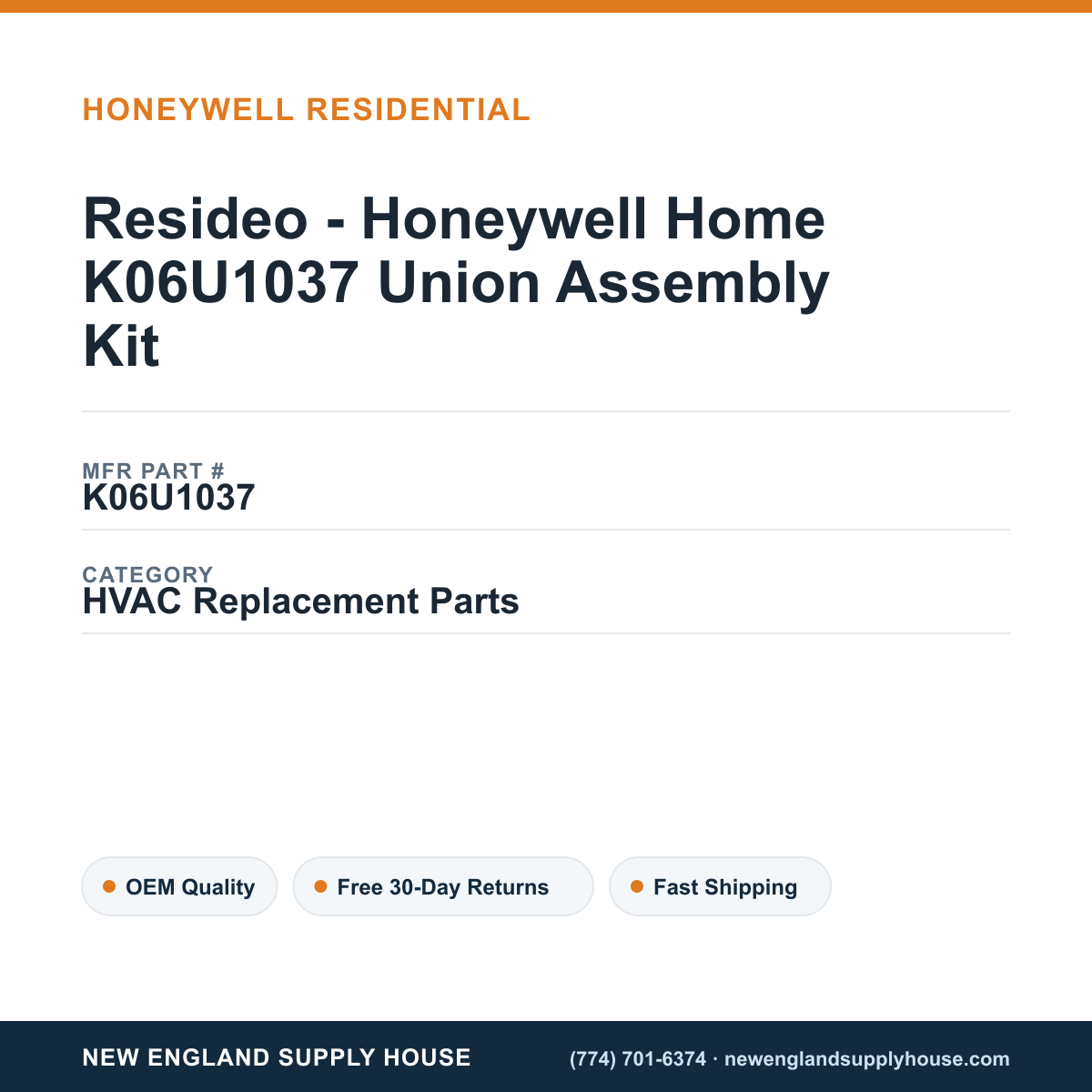 Resideo - Honeywell Home K06U1037 Union Assembly Kit — New England Supply House spec card [NESH-SPEC-CARD-V2]