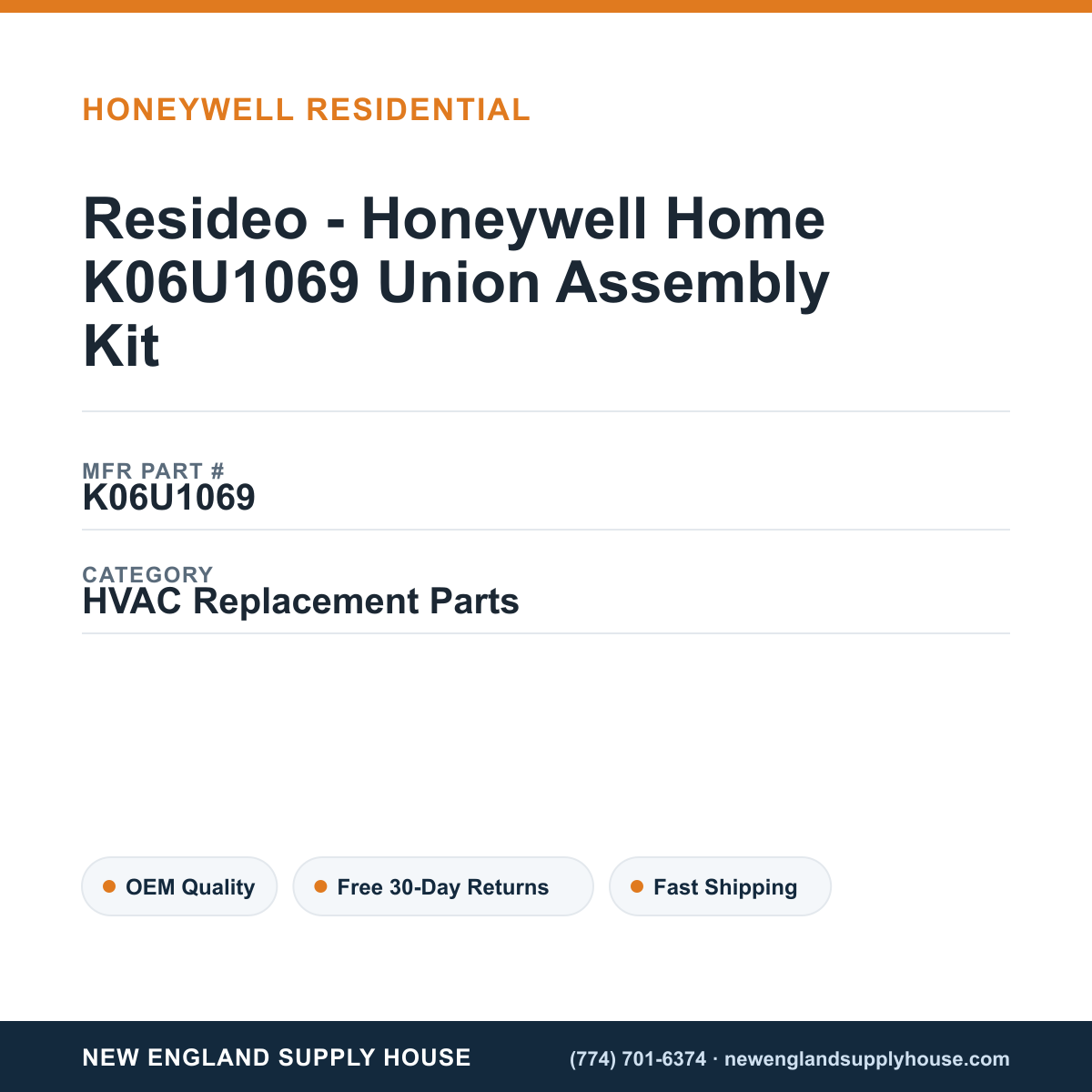 Resideo - Honeywell Home K06U1069 Union Assembly Kit — New England Supply House spec card [NESH-SPEC-CARD-V2]