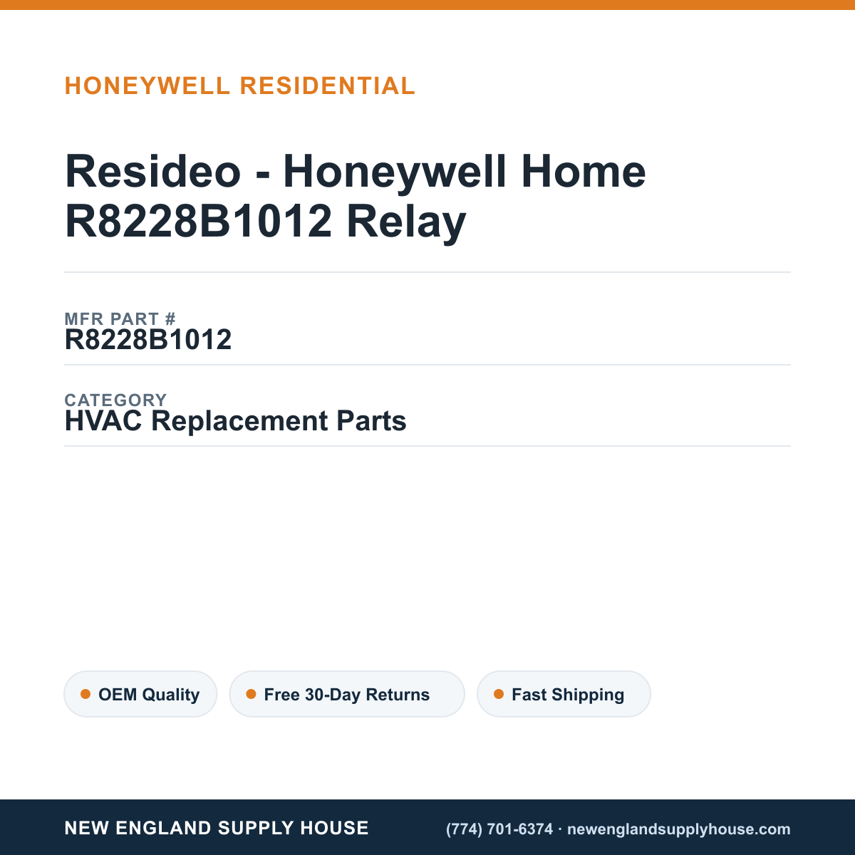 Resideo - Honeywell Home R8228B1012 Relay — New England Supply House spec card [NESH-SPEC-CARD-V2]