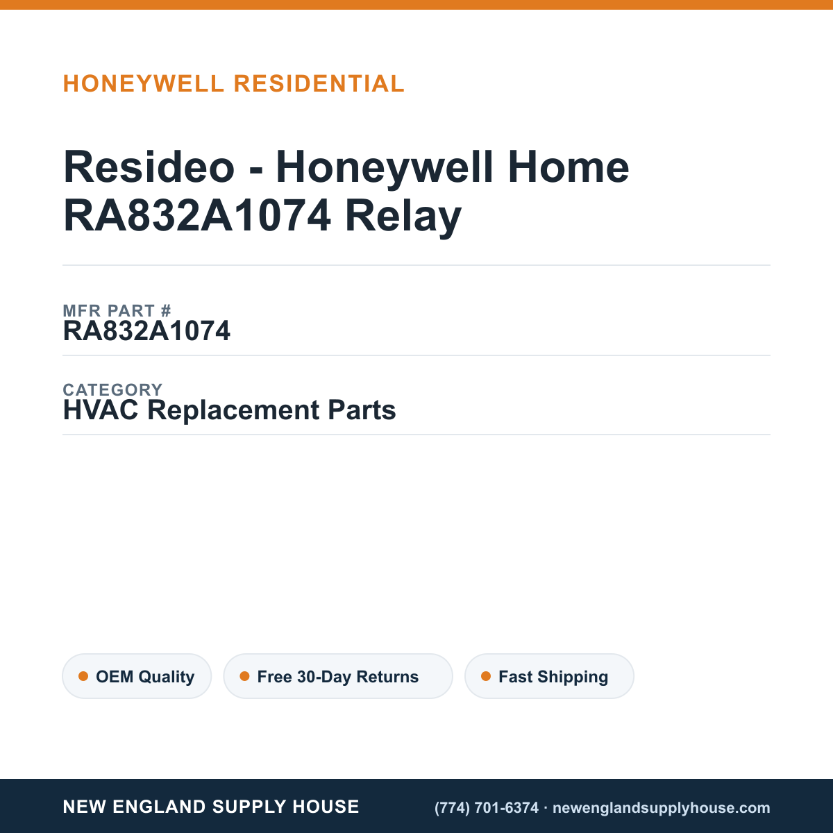 Resideo - Honeywell Home RA832A1074 Relay — New England Supply House spec card [NESH-SPEC-CARD-V2]