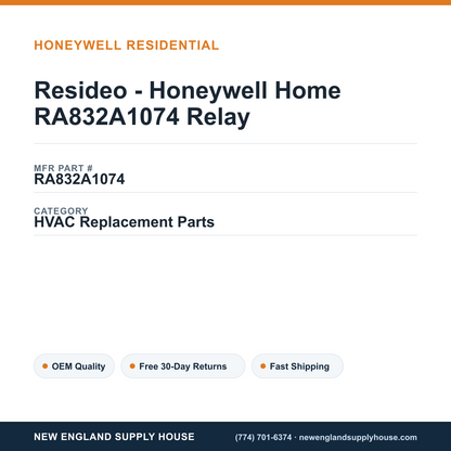 Resideo - Honeywell Home RA832A1074 Relay — New England Supply House spec card [NESH-SPEC-CARD-V2]