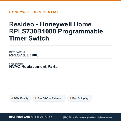 Resideo - Honeywell Home RPLS730B1000 Programmable Timer Switch — New England Supply House spec card [NESH-SPEC-CARD-V2]