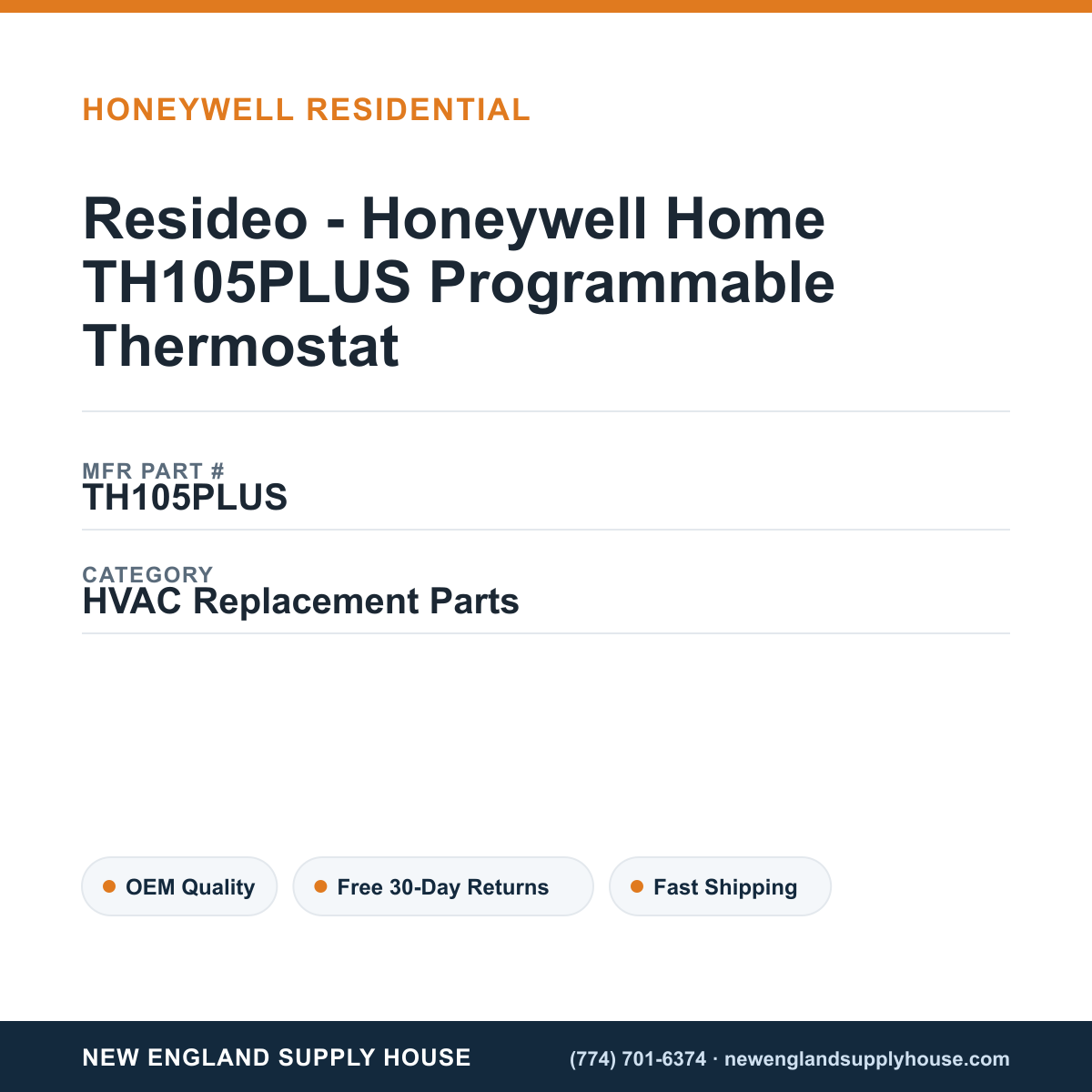 Resideo - Honeywell Home TH105PLUS Programmable Thermostat — New England Supply House spec card [NESH-SPEC-CARD-V2]