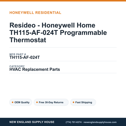 Resideo - Honeywell Home TH115-AF-024T Programmable Thermostat — New England Supply House spec card [NESH-SPEC-CARD-V2]