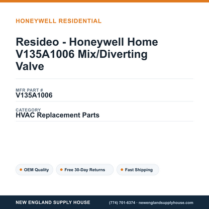 Resideo - Honeywell Home V135A1006 Mix/Diverting Valve — New England Supply House spec card [NESH-SPEC-CARD-V2]