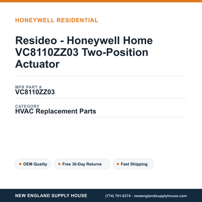 Resideo - Honeywell Home VC8110ZZ03 Two-Position Actuator — New England Supply House spec card [NESH-SPEC-CARD-V2]