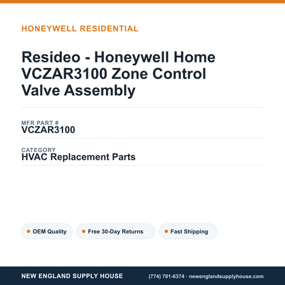 Resideo - Honeywell Home VCZAR3100 Zone Control Valve Assembly — New England Supply House spec card [NESH-SPEC-CARD-V2]